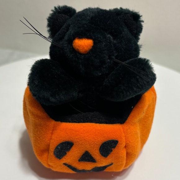Vintage Halloween Ganz Midnight Pumpkin Black Cat Plush Toy Holiday Decoration - Picture 2 of 6